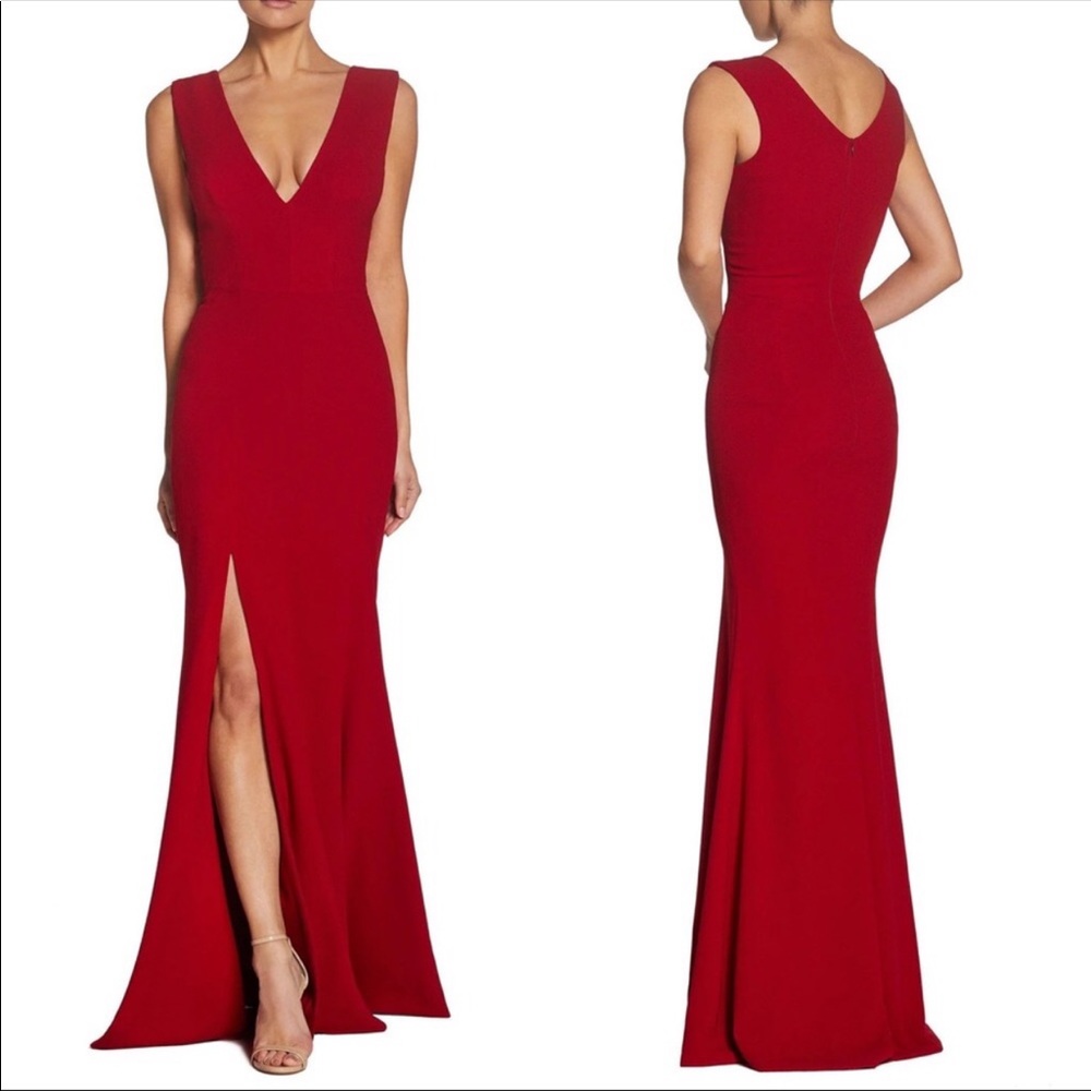 DRESS THE POPULATION Sandra Garnet Red Trumpet Gown party dress NEW